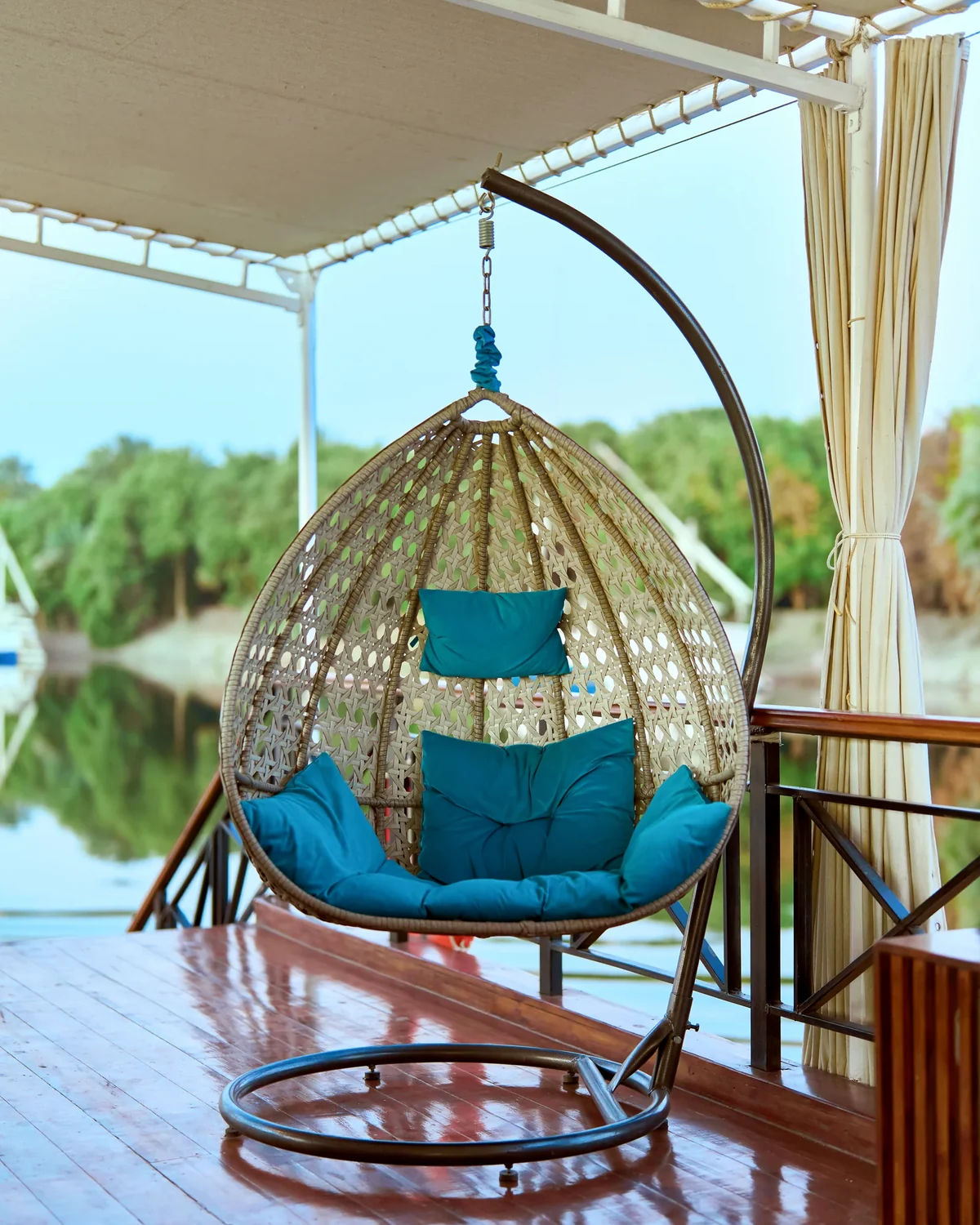 Shaded upper deck lounge aboard Fatima Dahabeya